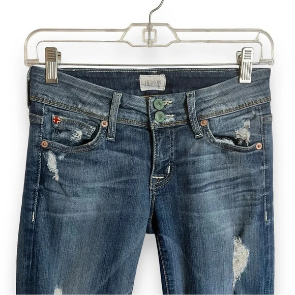 Y2K Hudson Jeans Ginny Crop Straight Leg With Cuff Distressed Size 24 USA Made - Picture 2 of 9